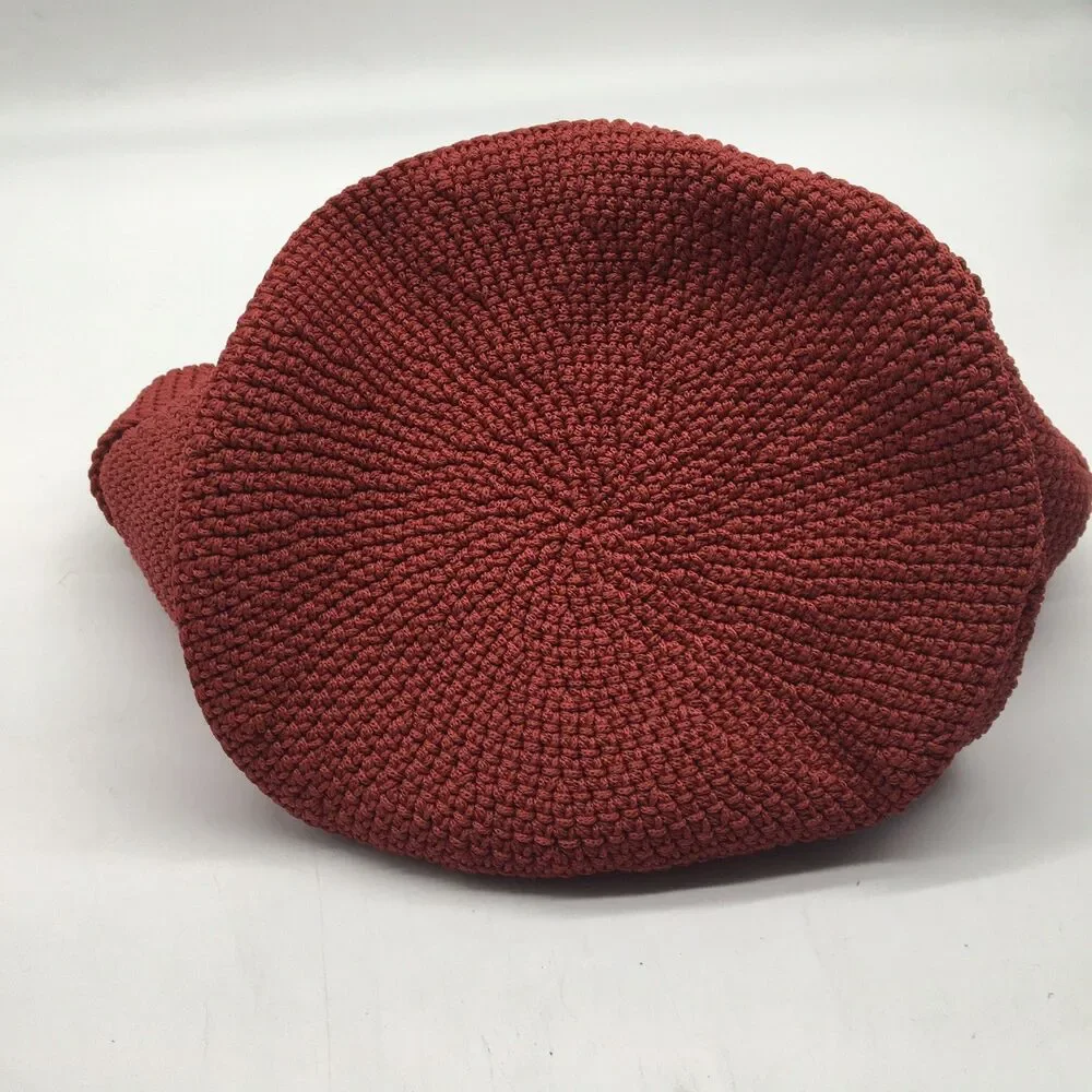 Boho Crochet Storage Basket 8” High 10” Diameter With Hook Red